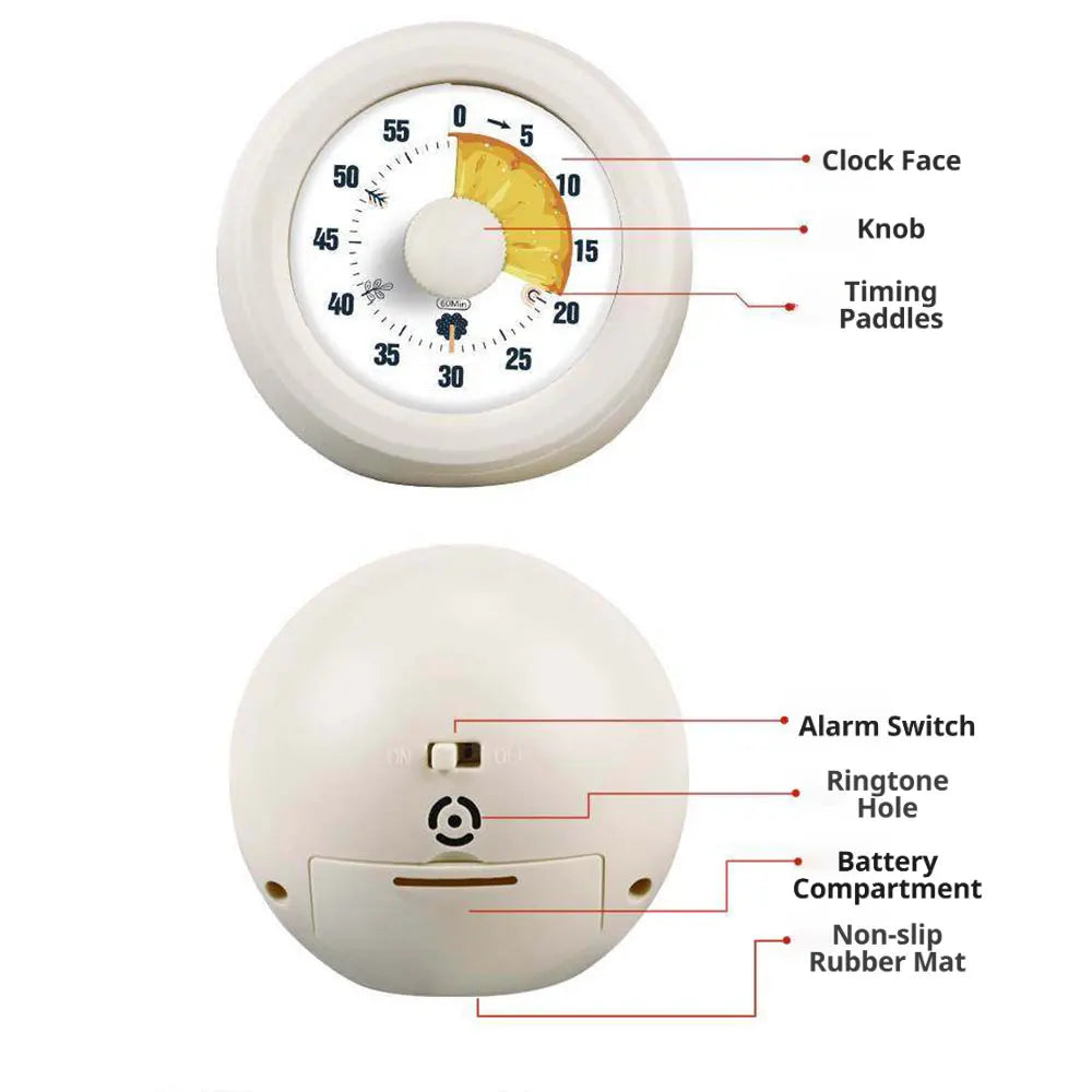 Round Visual Timer Self-discipline Tool 60-minute Countdown Kitchen Cooking Homework Exercise Stopwatch Kid's Time Management