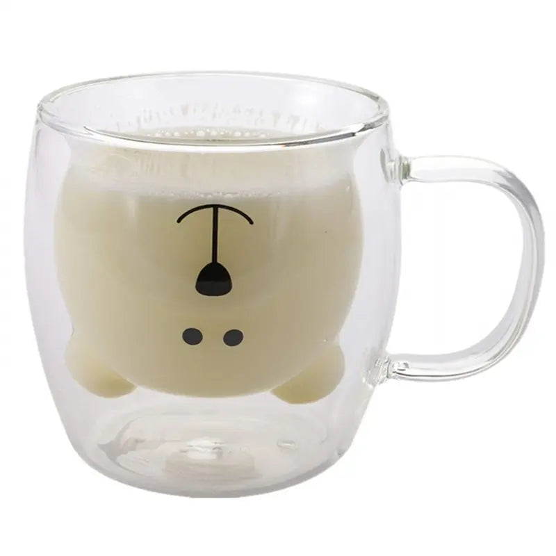 2 Pack Cute Bear Double Wall Glass Mugs 8.5 Oz