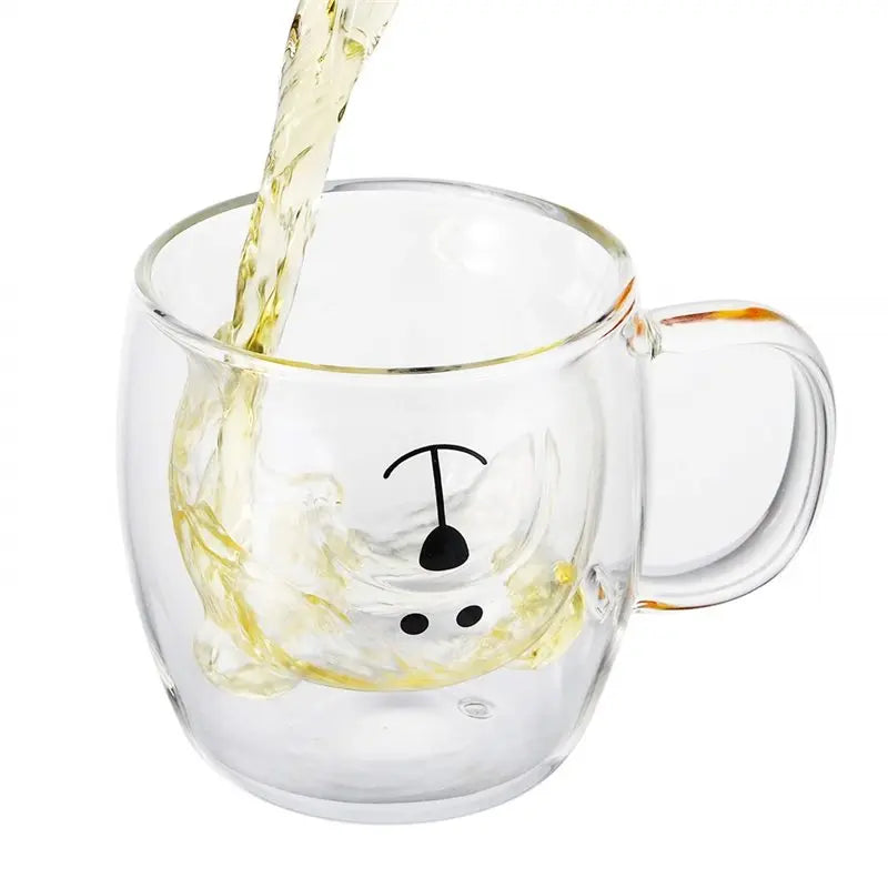 2 Pack Cute Bear Double Wall Glass Mugs 8.5 Oz