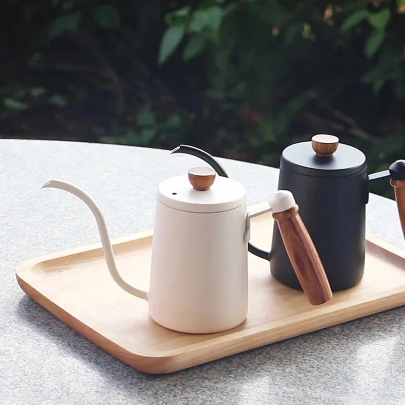 600ml Stainless Steel Gooseneck Kettle Wood Handle
