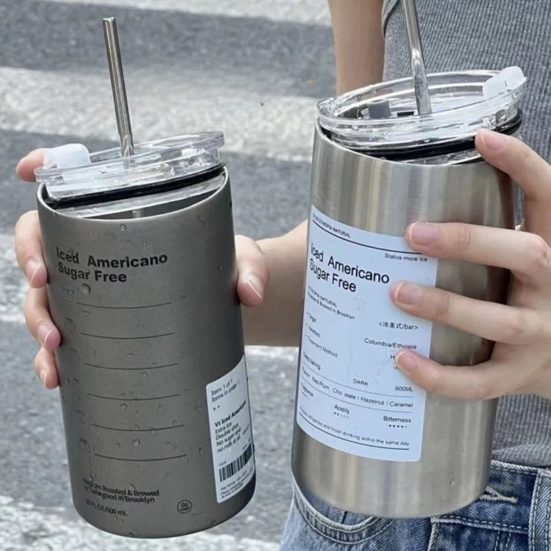 600ml Stainless Steel Insulated Coffee Tumbler with Straw
