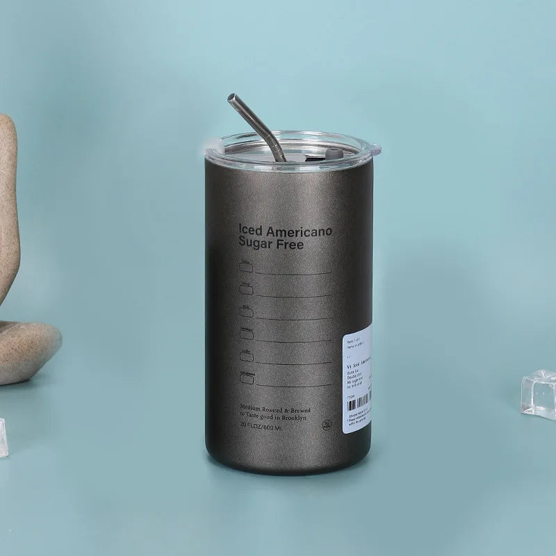 600ml Stainless Steel Insulated Coffee Tumbler with Straw