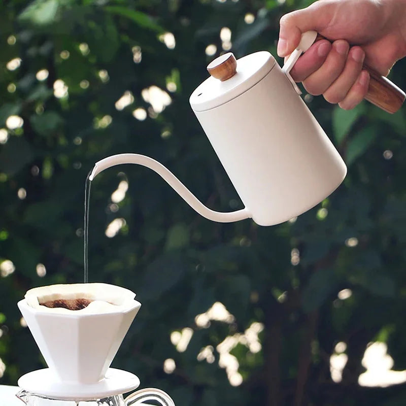 600ml Stainless Steel Gooseneck Kettle Wood Handle