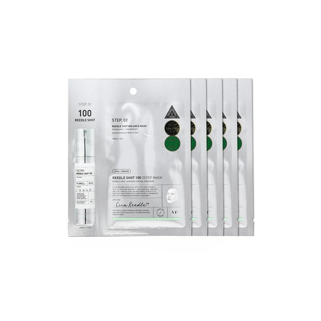 VT Reedle Shot 100 2-Step Mask*5pieces,Intensive Recovery Mask,Glow Mask,Smoothing Care Mask,Korean Skincare,Korean Makeup