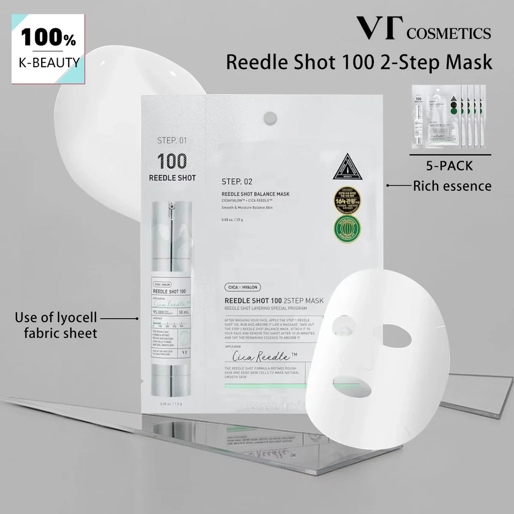 VT Reedle Shot 100 2-Step Mask*5pieces,Intensive Recovery Mask,Glow Mask,Smoothing Care Mask,Korean Skincare,Korean Makeup