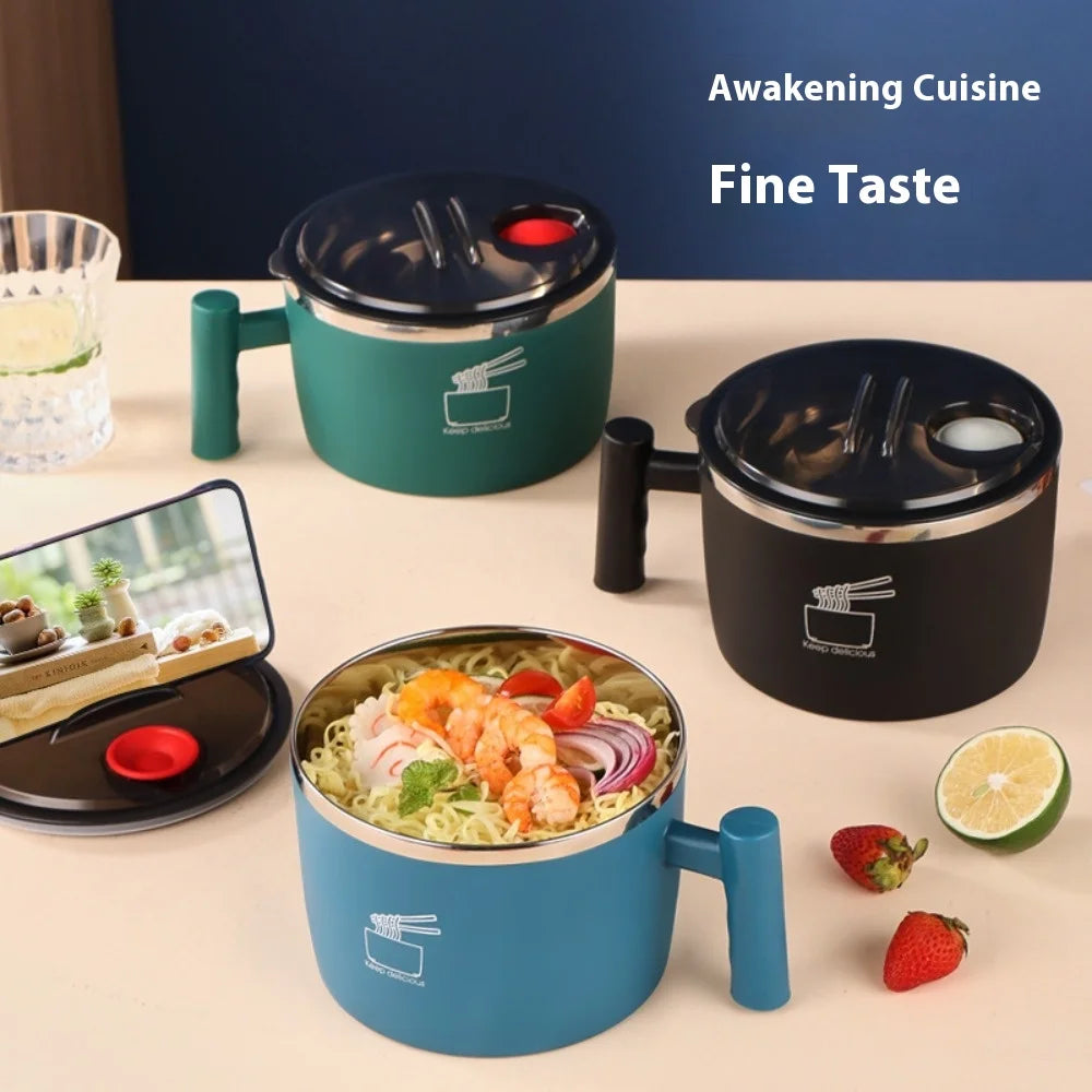 1L Stainless Steel Ramen Noodle Bowl with Lid Handle