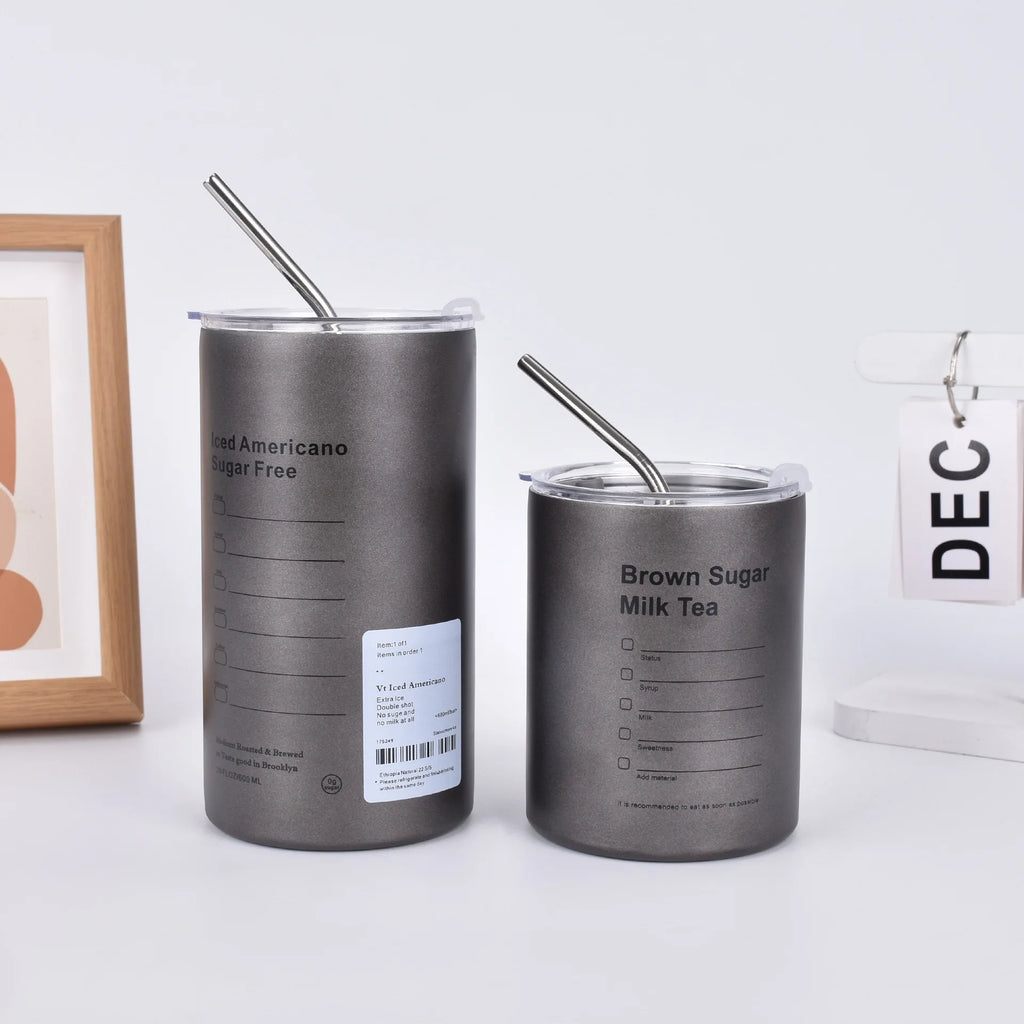 600ml Stainless Steel Insulated Coffee Tumbler with Straw