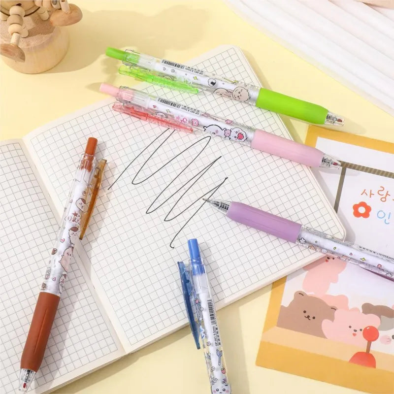 5pcs Cartoon Kawaii Gel Pen 0.55mm Refill Press Pen Black Pen Student Stationery School Writing Supplies animation Birthday Gift