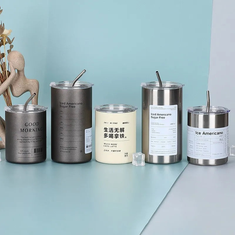 600ml Stainless Steel Insulated Coffee Tumbler with Straw