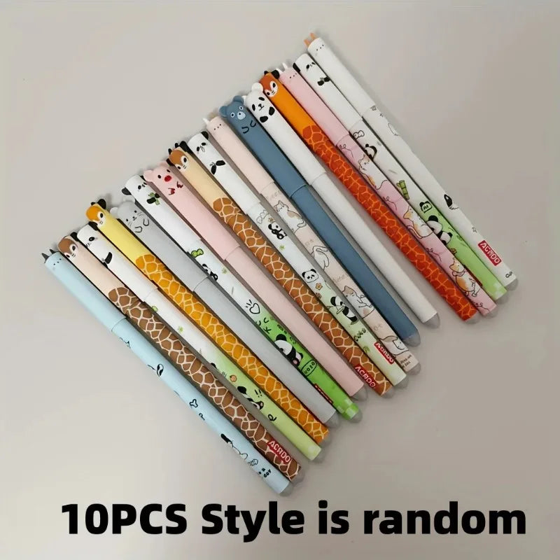 10-Pack of Erasable Pens with Random Designs, Cute Animal Erasable Pens, Erasable Gel Pens, Cartoon Student-Specific Stationery
