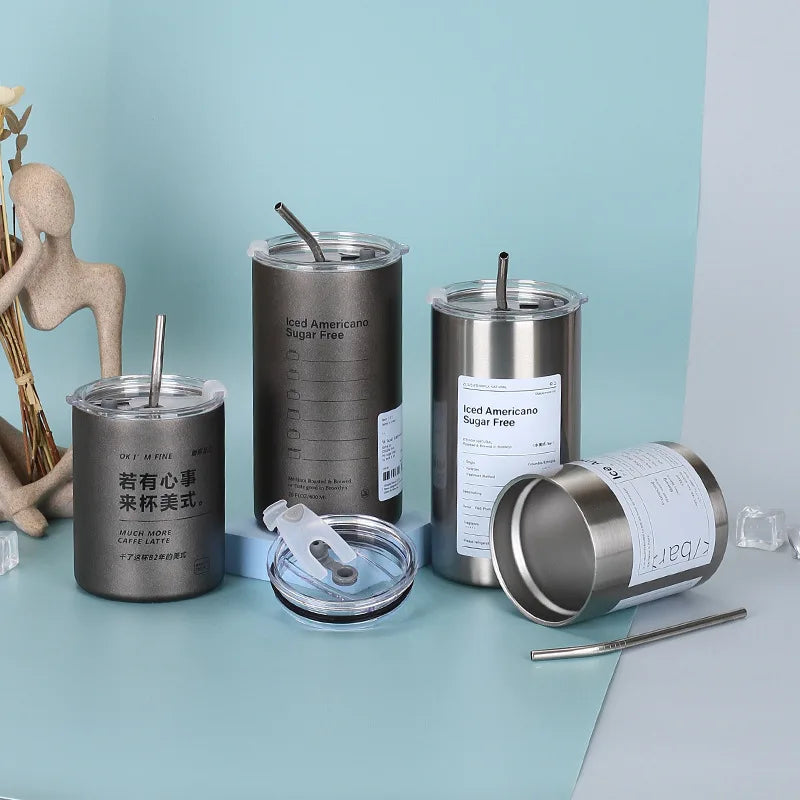 600ml Stainless Steel Insulated Coffee Tumbler with Straw
