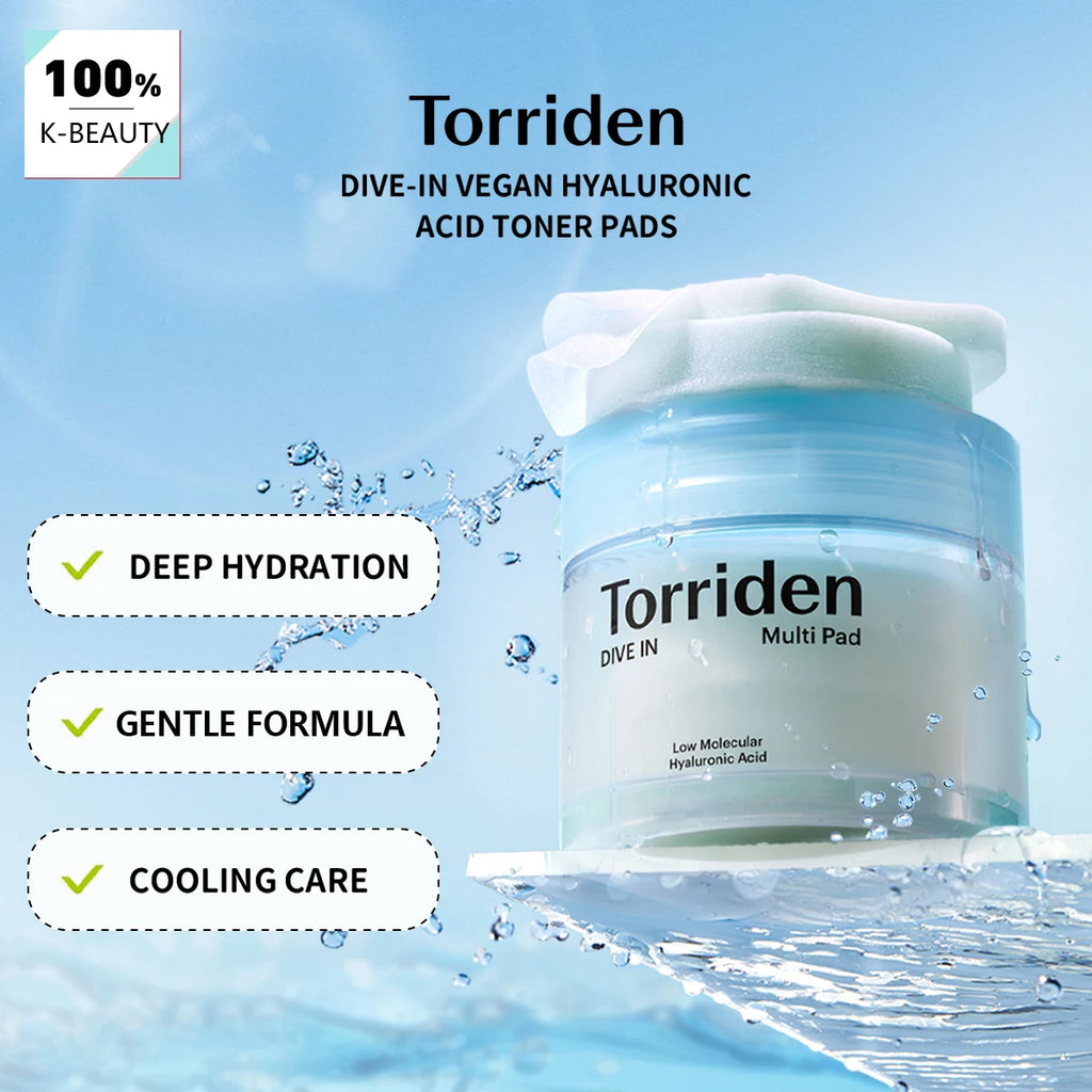 Torriden Dive-in Vegan Hyaluronic Acid Toner Pads(80 Pads),Nourishing&Sheer,Soft Cleansing Action,Korean Skincare,Korean Makeup