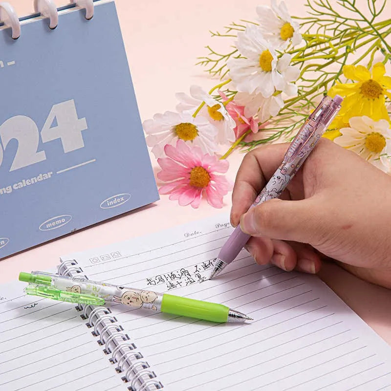 5pcs Cartoon Kawaii Gel Pen 0.55mm Refill Press Pen Black Pen Student Stationery School Writing Supplies animation Birthday Gift